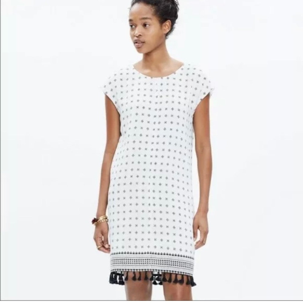 Madewell scatterblock shift dress w/tassels